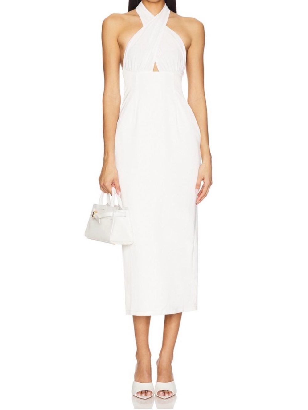 Halter Cross-Front White Midi Dress